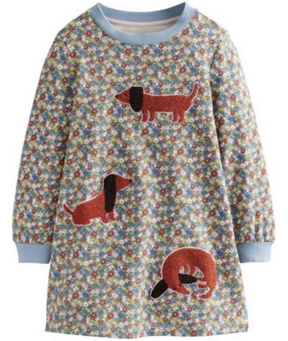 Boden Mini Boden Girls 6-7 Tunic Dress Dog Appliqué Pebble Floral